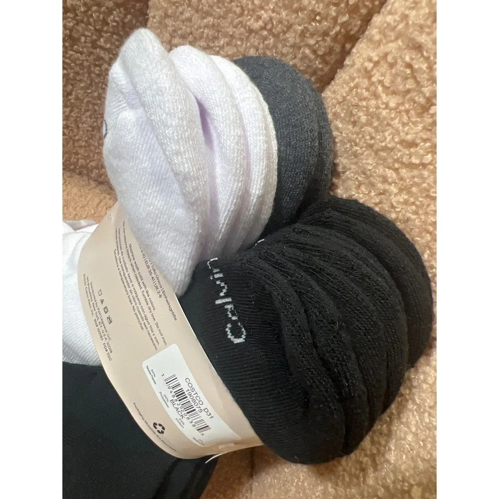 Calvin Klein Womens Cushion Ankle Socks French Terry Sole Black White Gray